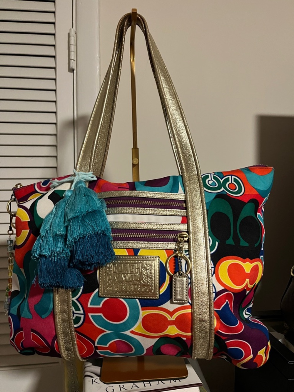 Coach Graffiti Poppy Signature Glam Tote bag. Teal Tassel not included